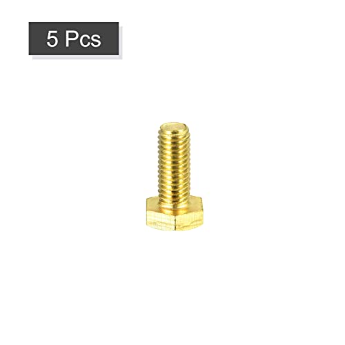 Image of uxcell Brass Hex Bolts, M8x20mm 5pcs Fully Thread Grade 4.8 Solid Brass Hexagon Head Bolt Machine Screws for Machinery