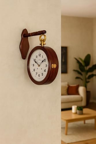 Image of Vintage Double-Sided Wall Clock, Antique Victorian Hanging Clock with Bracket, Silent Quartz Movement, Roman Numerals, Rustic Farmhouse Decor for Home & Office (Brass Antique)