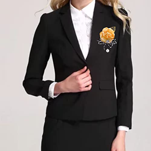 Rose Flower Crystal Pearl Wedding Brooches Cloth Art Floral Leaf Suit Shirt Lapel Brooch Pin Fashion Jewelry Boutonniere For Men Women Gold Plated (Yellow) #TOP1