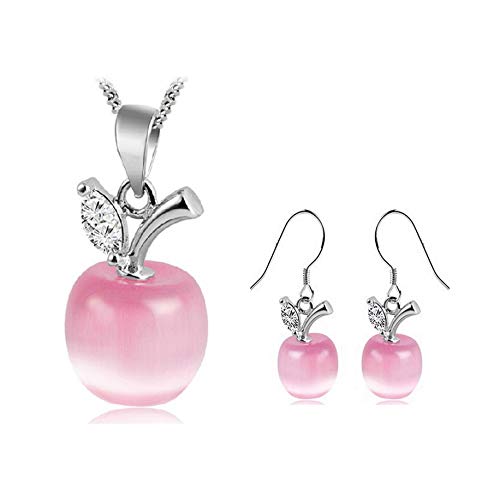 TENDUAGEN Un Ensemble de Boucles d'oreilles Collier,Pendentif Pomme,Pierre Oeil de Chat de Haute qualité, Beaux Bijoux de bénédiction, Cadeau Parfait,(Rose) Cover