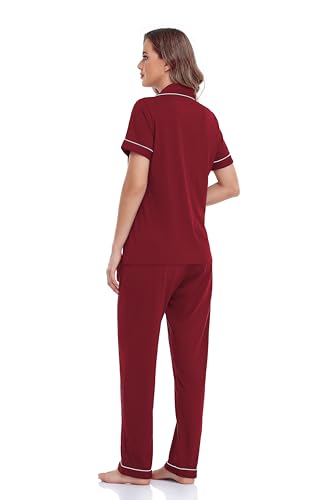 Image of COLORFULLEAF Women's 100% Cotton Pajamas Set Button Down Sleepwear Short Sleeve Shirt and Long Pants Soft Ladies Lounge Sets