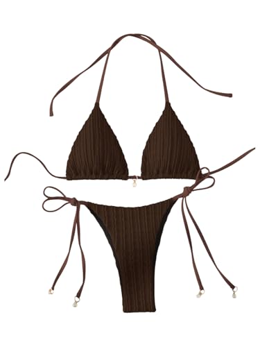 Verdusa Women's Two Piece Swimsuits Swimwear Halter String Triangle Bikini Sets