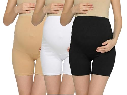 Image of Women's High Waist & Mid-Thigh Cotton Lycra Maternity Shorts|Pregnancy Panty|Maternity Panties Over The Belly for The Pre & Post Pregnancy