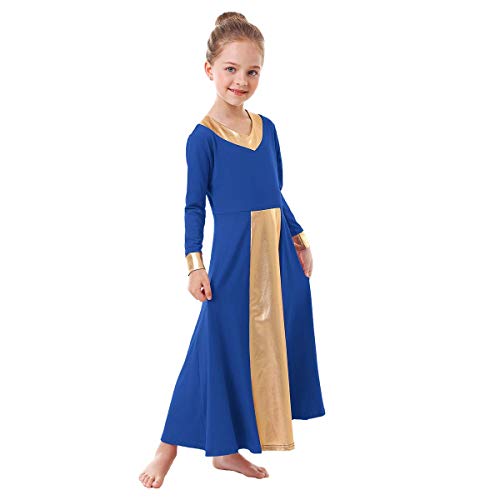 image for IBAKOM Baby Girls Praise Dance Robe Liturgical Worship Metallic Bi Col
