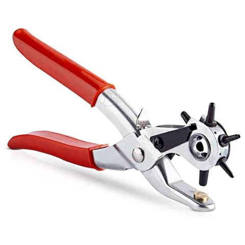 Revolving Leather Punch Belt Hole Puncher Leather Hole Punch Heavy Duty Revolving Eyelet Pliers with 6 Multi Sized Holes for Belts, Rubber, Shoes, Bags Cover