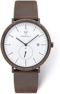 Kerbholz - Holzuhr für Herren - Anton - analoge Quarz Armbanduhr mit Datumsanzeige - Herrenuhr mit echtem Lederarmband - Schlichte Uhr für Männer mit Korpus aus echtem Holz, Ø 42mm