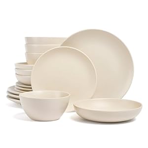 over&back Coupe Dinnerware Set – Stoneware Dishes – Comes with 4 Dinner Plates, 4 Salad Plates, 4 Cereal Bowls, and 4 Dinner Bowls – 16-Piece All-Occasion Place Settings – Semi-Matte Ivory