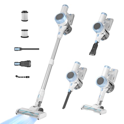 ENCHE Cordless Vacuum Cleaner, 500W 45Kpa Powerful Stick Vacuums with 45 Mins Runtime, LED Touch Display, Lightweight Design, Ideal for Pet Hair and All Floor Types (White)