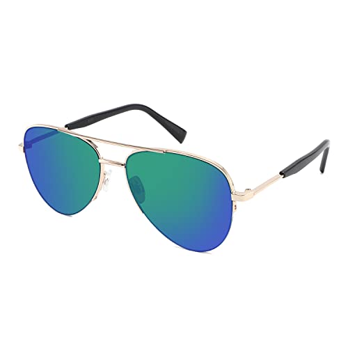Edge I-Wear's Unisex Rounded Bottom Pilot Style Aviator Sunglasses with Colored Mirrored Flat Lens For Men Women2