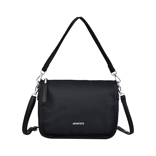 ARISTOTE Bolsas de ombro para mulheres, bolsa de couro fofa Hobo Tote Carteira transversal com alça removível, Preto