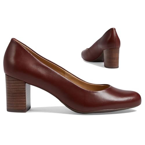 SHODENSE Women Chunky Stacked Heel Pumps Round Toe Slip On Dress Shoes Matte 2 inch Mid Block Heel Pump Shoes Office Work Pump Classic Comfort Vintage Basic Thick Heels Party 4-11 M US4