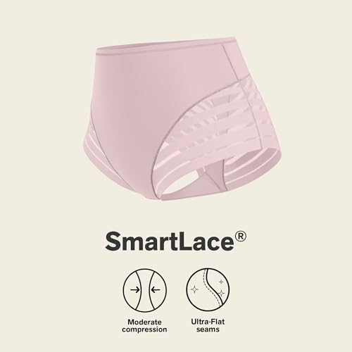 Image of Leonisa High Waisted Invisible Tummy Control Shapewear for Women - Stripe Lace Ladies Underwear Panties