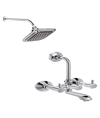 CERA Quarter Turn 2-in-1 Chrome Finish Brass Water Mixer with Overhead Shower and Shower Arm, Small