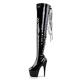 Wsbjbo 17CM Overknee-Stiefel zum Schnüren mit runder Zehenpartie, Stilettos, sexy Modelle, Catwalk-Oberschenkelstiefel, große Größe, schwarz,Schwarz,39 EU