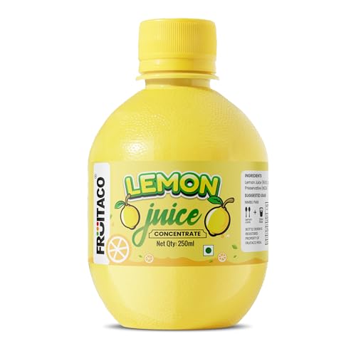 Image of Fruitaco Yellow Lemon Juice Concentrate - Pack of 5 (1250ml) | Equivalent to 125 Lemons | Pocket Bottle | Easy to Use in Cooking, Beverages, Shikanji, Lemonade & More