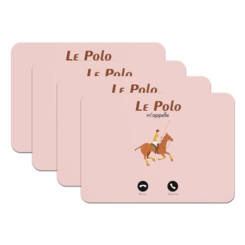 4 Sets de table polo et cheval rose grand format 39,5x28.5 cm