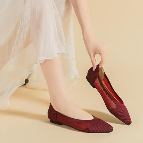 HROYL Women's Mesh Ballet Flats Shoes Pointed Toe Comfortable Dressy Slip On Knit Ballet Flat Model XTZ-A8-YS4