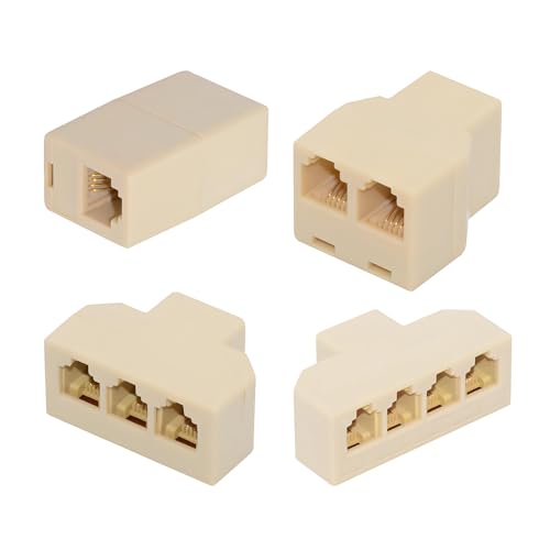 NFHK 4 adattatori splitter telefonici RJ11 RJ12 6P4C (1 ingresso-2 uscite, 1 a 3, 1 a 4 prese) senza cavo