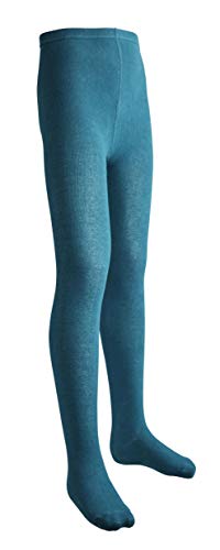 Sportoli Girls Flat Knit Cotton Hold and Stretch Footed Winter Tights - Teal (size 8/10)