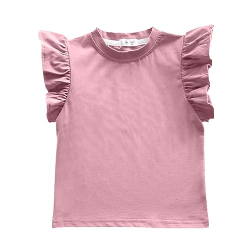 Girls Trendy Cute 𝐅lutter Sleeve Tshirt Summer Solid Color Ruffle Crewneck Shirts Tops Summer Blouse Tees Shirt