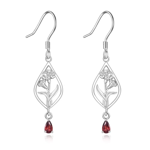 Pendientes de plata de ley 925 con diseño de flor de nacimiento, diseño de margaritas y rosas, regalo para mujeres y niñas, Plata de ley, Circonia cúbica