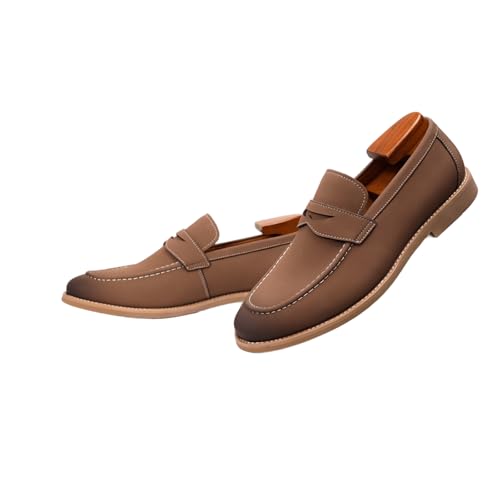 Men's Dress Penny Loafers, Mens Business Formal Leather Loafer Shoes, Moc Toe Casual Stylish Slip on Wedding Shoe for Men