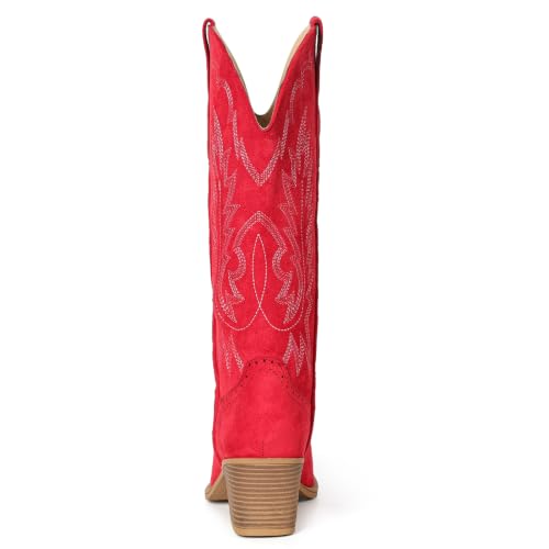Image of IUV Suede Cowboy Boots For Women Chunky Heel Pointed Toe Cowgirl Boots