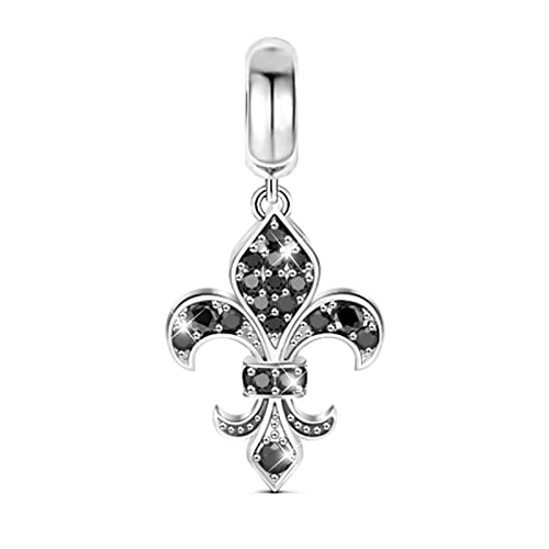 GNOCE Fleur-De-Lis Pendant Charm 925 Sterling Silver "Pure Love" Bead Charms con Black Cubic Zirconia para pulseras collares Cover