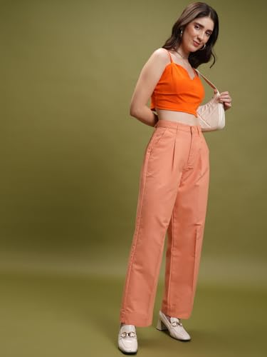 Image of Tokyo Talkies Women's Straight Fit Regular Trousers | Stretchable Trousers| Mid-Rise