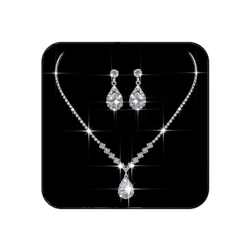 JAKAWIN Bride Silver Bridal Necklace Earrings Set Crystal Wedding Jewelry Set Rhinestone Choker...
