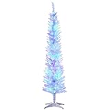 HOMCOM 6ft Tall Pencil Prelit Artificial Christmas Tree Holiday Décor with 360 Colorful Surface Branches, 200 Colorful LED Lights, White