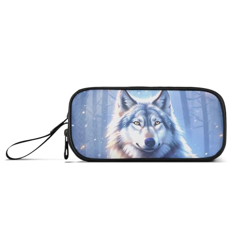 Image of Wolf Snowy Pencil Case Box Boys Girls Large Pencil Pouch Zipper Compartments Big Capacity Stationery Pen Bag Organizer for Kids Teens Adults School