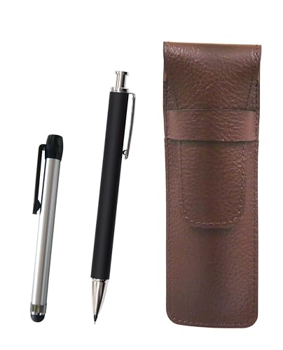 2個パック シボチョコカラー牛革ペンケース メタルタッチ棒銀と押し出し成型ラバー軸真鍮ノックシャープペンセット 黒 SASTYO-ALST-HS301S-2