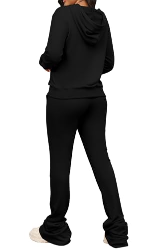 Women's Sweatsuits Sets 2 Piece Outfits Drawstring Hoodies Stacked Jogger Sweatpants Tracksuits Casual Set3