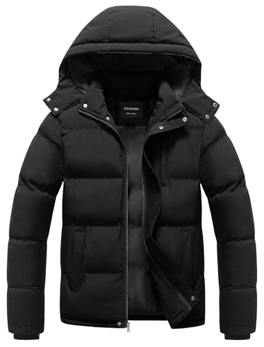 Chrisuno Abrigo de invierno para hombre, chaqueta acolchada impermeable y cálida, chaqueta de burbujas con capucha, Negro, M