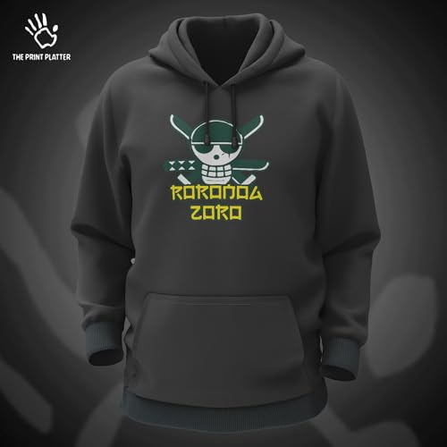 Image of Roronoa Zoro Black Cotton Hoodie Bio Wash | Anime 330gsm Sweatshirt with Hood for Winter |H34