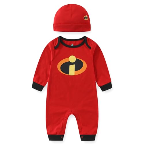 Disney The Incredibles Jack-Jack Baby Boys Romper Coverall with Hat Cap 2 Piece Set for Newborn and Infant