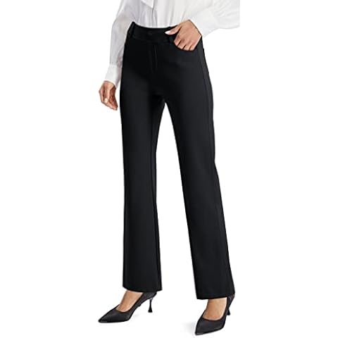 AFITNE Women's Yoga Dress Pants Stretchy Straight Leg Bootcut Work Travel Pants Business Office Casual Slacks with Pockets 31" Black, L Cover