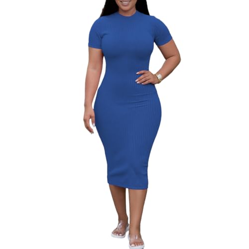Image of TOPSRANI Women Sexy Midi Dress Bodycon Casual Sleeveless Basic Ruched Tank Summer Club Party Dresses