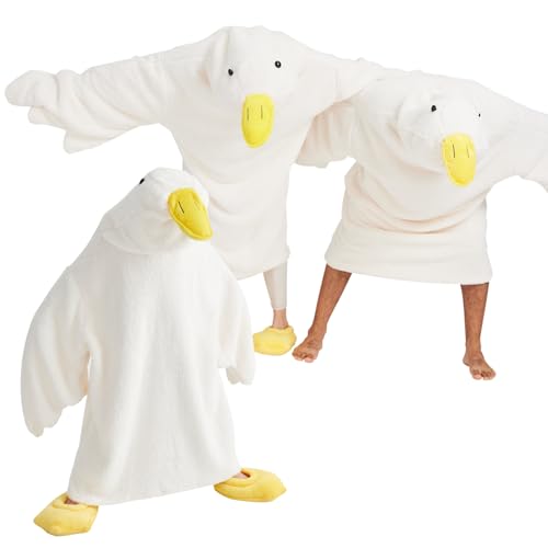 BRAFFWNE Wearable Blanket Hoodie Oversized Blanket Hooded Coverage with Easy Movement Warm and Cozy Flannel Gift for Kids (White Goose Kids)