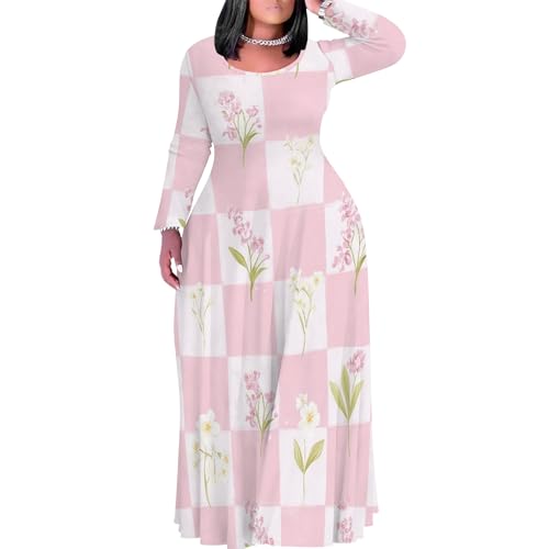 Image of PinkPatty Plus Size Maxi Dresses for Women Long Sleeve Crew Neck Sundress Casual Fall Dress with Pockets