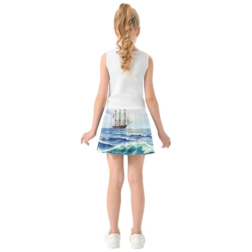 Joisal Girls Skorts Athletic Shorts Toddler Tennis Skirts 2 in 1 Pleated Skort Nautical Seascape Ship Sail 3t4