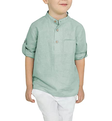 Image of Arshiner Boys Cotton Linen Henley Shirt Button Down Shirt Long Sleeve T Shirt Beach Shirt Tee Casual Solid Tops