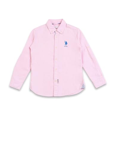 Image of U.S. Polo ASSN. Solid Cotton Shirt for Boys - Spread Collar, Long Sleeves, Regular Fit Shirt for Kids