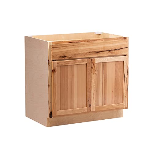Quicklock RTA (Ready-to-Assemble) | Base Kitchen Cabinets - Shaker Style | Made in America (Rustic Hickory, 36' Wx34.5 Hx24 D Sink Base)