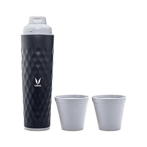 Image of VAYA DRYNK Stainless Steel Water Bottle for Office, 525ml Vacuum Insulated Flask Water Bottle with Gupler Lid, Hot and Cold Thermos Flask for Adults, Leakproof Travel Bottle, Black