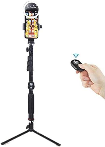 Socialite Monopod/Tripod Stand - Dimmable Mini LED Ring Light w/ Stand for Photo & Video Creation -Portable & Easy to Travel with - Universal Kit Works w/All Smartphones - Batteries NOT Included