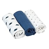 Bornino Basics Mullwindeln 80x80 cm Wolken und Sterne (3er-Pack) - Mulltücher aus reiner Baumwolle - Moltontücher ideal als Decke & Sonnenschutz