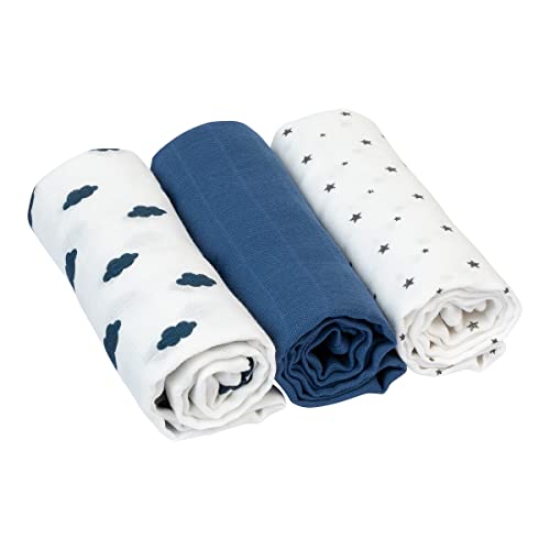 Bornino Basics Mullwindeln 80x80 cm Wolken und Sterne (3er-Pack) -...