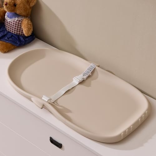Image of Luxury Little Portable EVA Baby Changing Pad Waterproof Changing Pad for Diaper Changes,Dressing,Baby Massage & Moisturizer Application,Soft & Non-Slip,Adjustable Safety Belt,Penguin Design,Beige